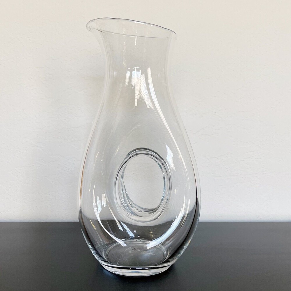 Polish Clear Glass Doughnut Donut Hole Pitcher Decanter Hand Blown Poland EUC
